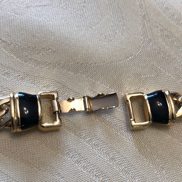 Gold tone & black enamel and rhinestone necklace - Picture 10 of 10